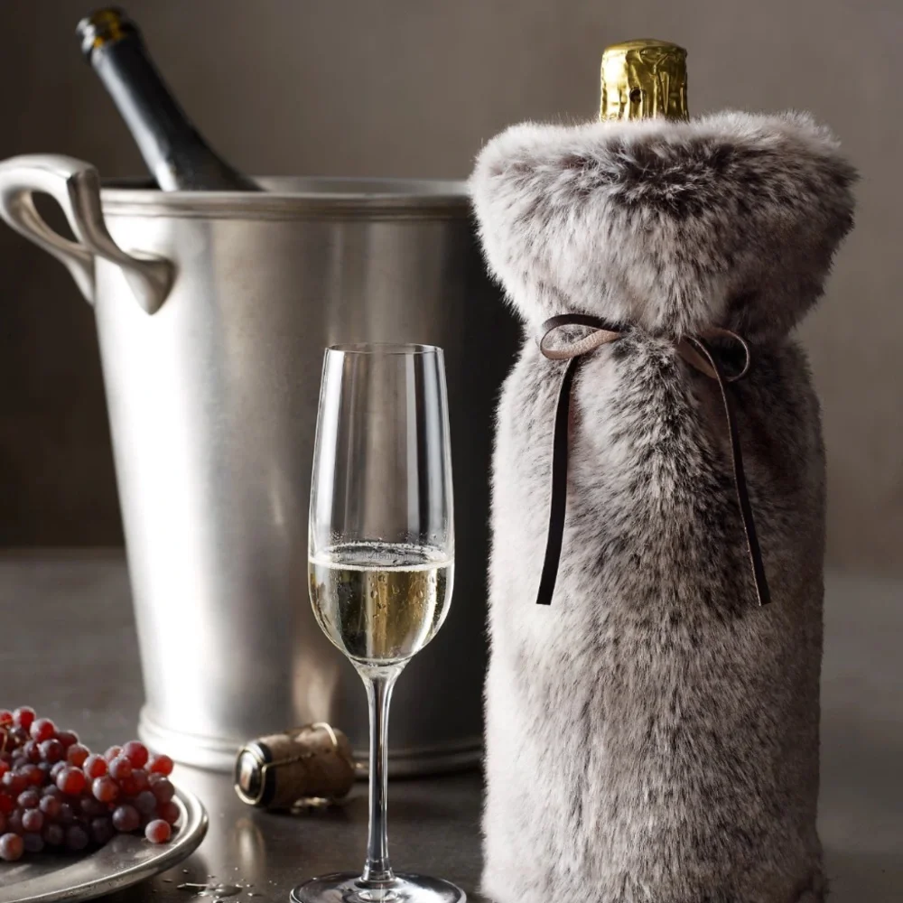 RESTORATION HARDWARE LUXE FAUX FUR WINE BAG